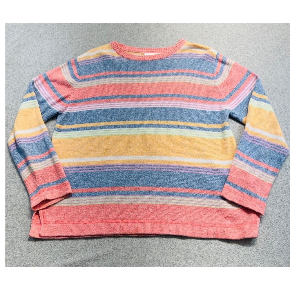 Vintage 90s Villager Sport Liz Claiborne M Striped Ramie Cotton Sweater Colorful